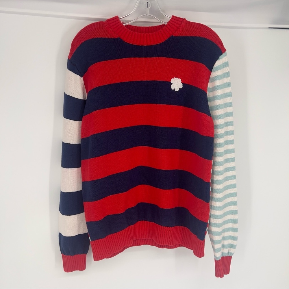 Marimekko Kesakoju Maalis Striped Red Embroidered Cotton Pullover Sweater S